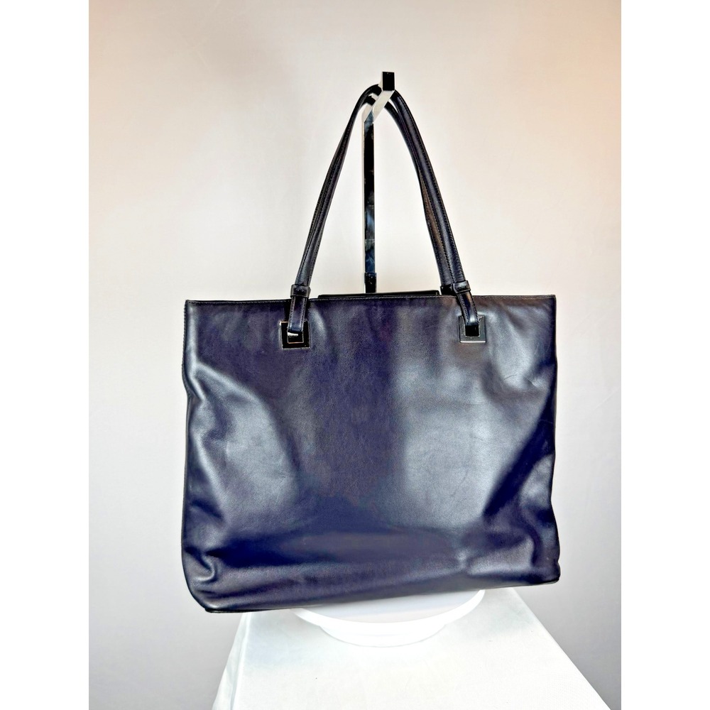 Talbots Black Genuine Leather Tote Bag Silver Hardware Structured Purse